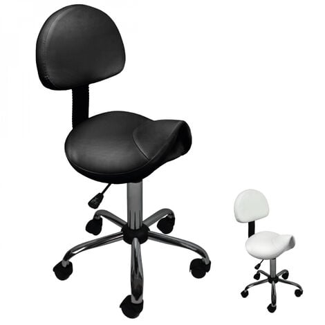 Tabouret ergonomique à roulettes avec dossier réglable en hauteur de 49 à 62 cm et pivotable à 360° - Noir - Vivezen
