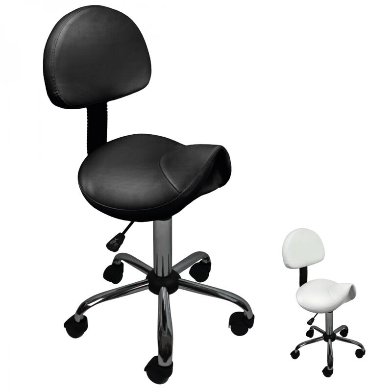 Vivezen - Tabouret ergonomique à roulettes avec dossier réglable en hauteur de 49 à 62 cm et pivotable à 360° - Noir