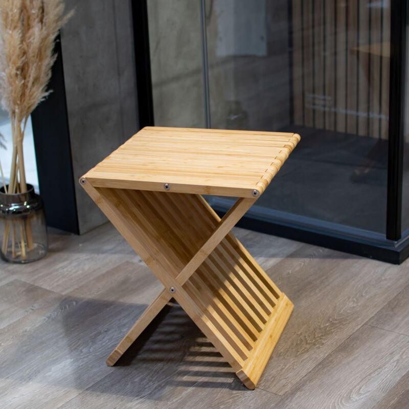 Tabouret ergonomique de salle de bain avec pieds antidérapants pliable, bambou Schulte 44 x 39 x 38 cm