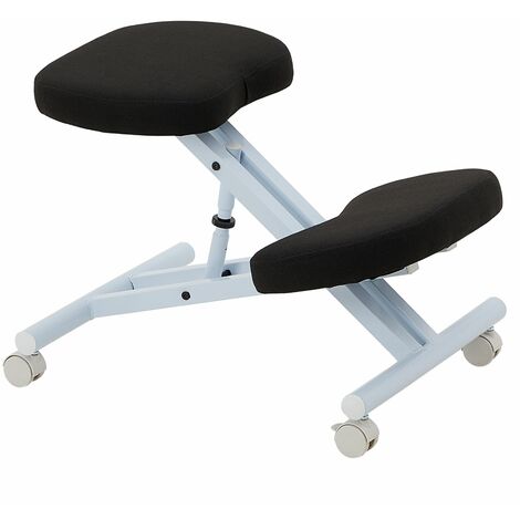 Tabouret ergonomique ROBERT siège ajustable repose genoux chaise de bureau sans dossier, en métal blanc et assise rembourrée gris