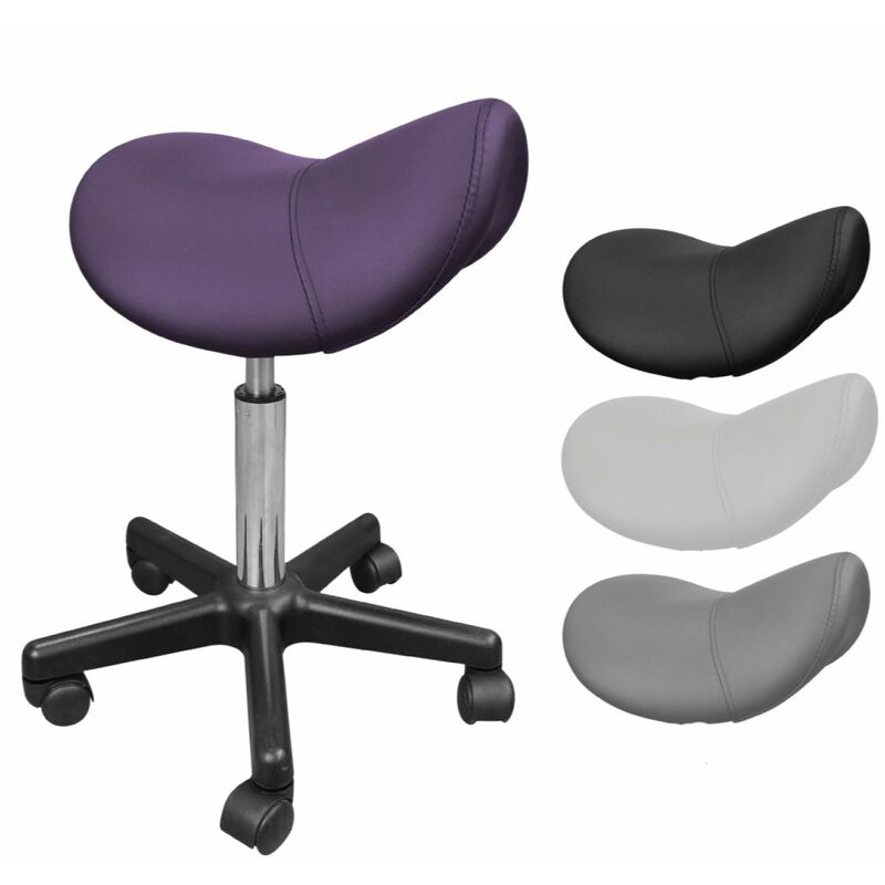Tabouret ergonomique, selle de cheval à roulettes réglable en hauteur de 49.5 à 68 cm et pivotable à 360° - Violet Vivezen