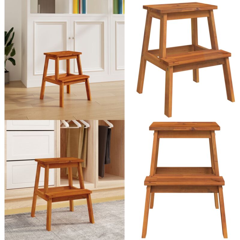 Tabouret-escabeau 2 marches 40x38x50 cm Bois d'acacia solide - tabouret-escabeau 2 marches - tabouret 2 marches - Home & Living - Brun
