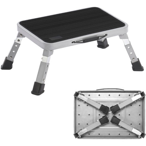 Tabouret Escabeau Pliable en Acier, 1 Marche, Antidérapant, Réglable 16-21 cm, Capacité 150 kg, Pour Cuisine, Salle de Bain et Garage