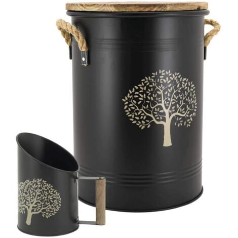 AUBRY GASPARD Tabouret et seau à pellets avec pelle Arbre Métal laqué Arbre de vie