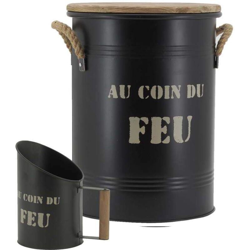 Tabouret et seau à pellets avec pelle Au coin du feu Métal laqué Au coin du feu
