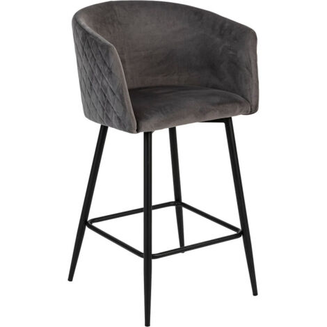 Tabouret Fauteuil de Bar en velours Gris et pieds en métal Noir - Atmosphera