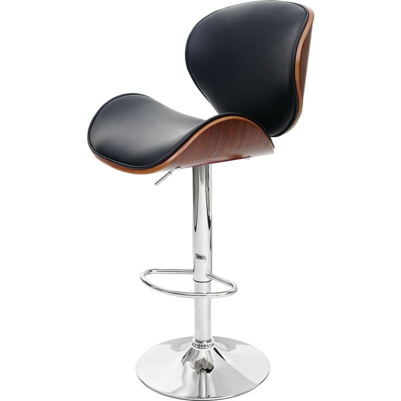 hhg - jamais utilisé] tabouret foxrock, chaise de bar, bois courbé desgin rétro aspect noix, noir - black