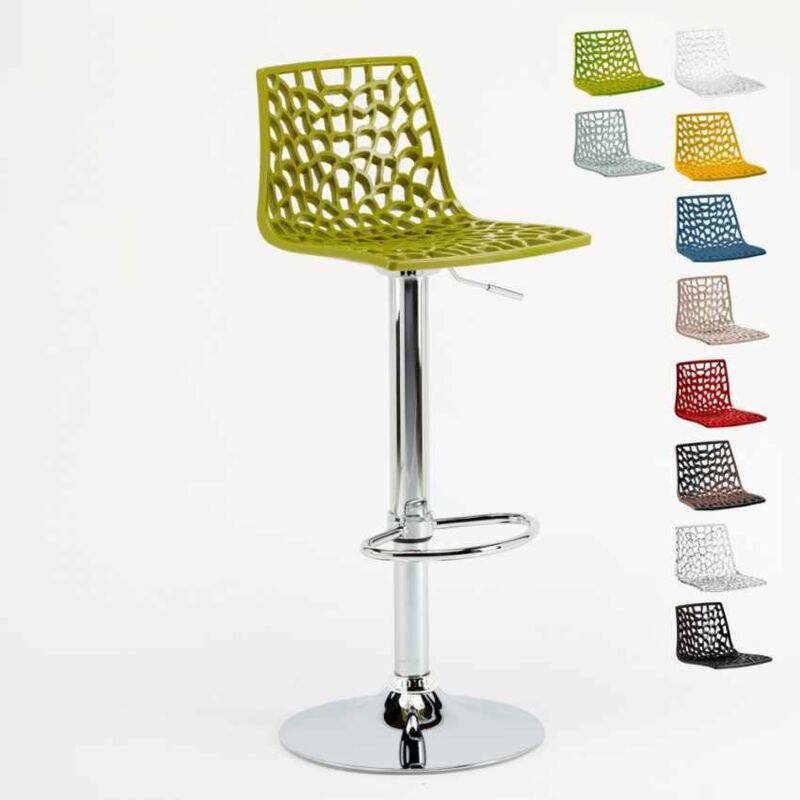 Grand Soleil – Tabouret de bar vert en PVC avec base chrome poli – Hauteur d'assise réglable 57,5-79 cm – Design moderne pour cafés et cuisines Grand Soleil – Tabouret de bar vert en PVC avec base chrome poli – Hauteur d'assise réglable 57,5-79 cm – Design moderne pour cafés et cuisines