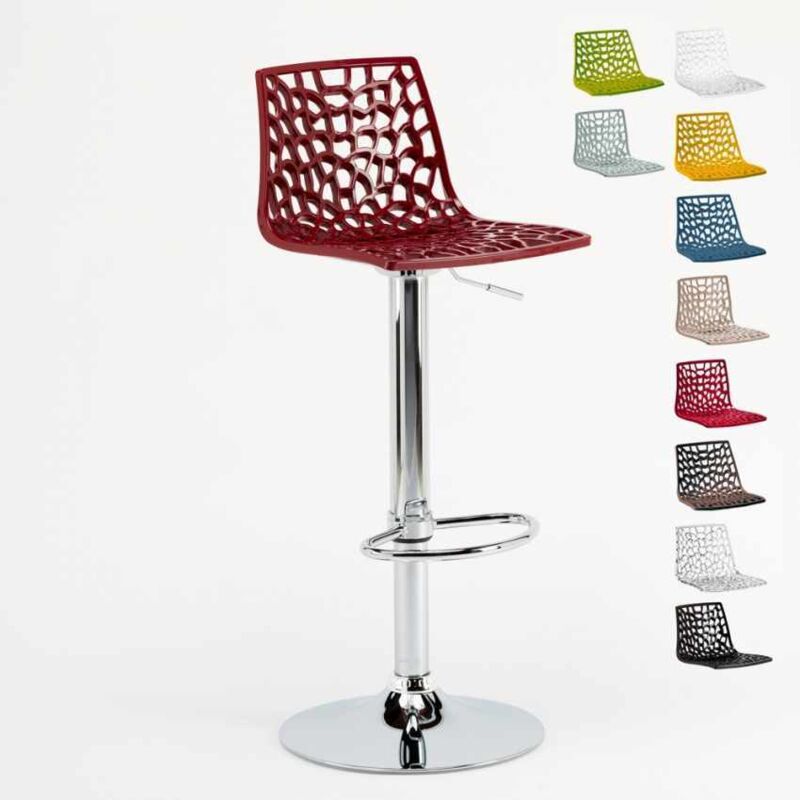 Grand Soleil – Tabouret de bar en PVC et chrome poli – Hauteur d'assise réglable 57,5-79 cm – Design moderne pour cafés et salles à manger – Noir