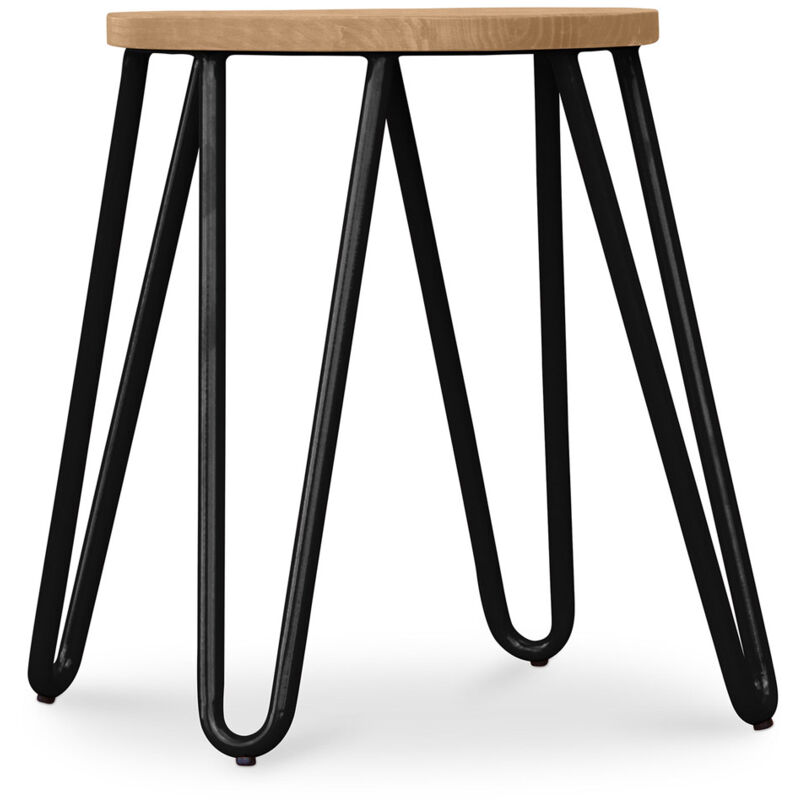 Privatefloor - Tabouret de bar rond - design industriel - bois et acier - 44cm - Hairpin Noir
