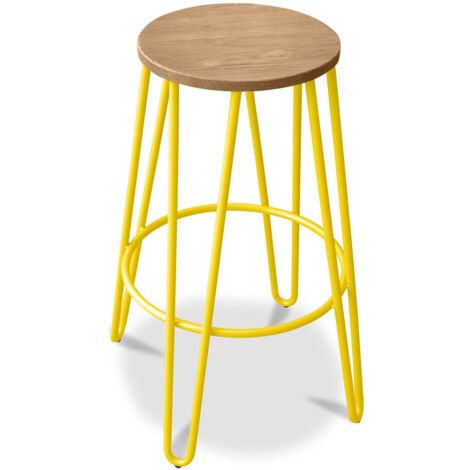 Tabouret Hairpin - 74cm - Bois clair et métal Jaune