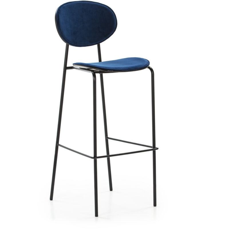 Tabouret Haut 42x51x107 Métal Noir/Abs Noir/Velours 7033-29 Bleu Foncé