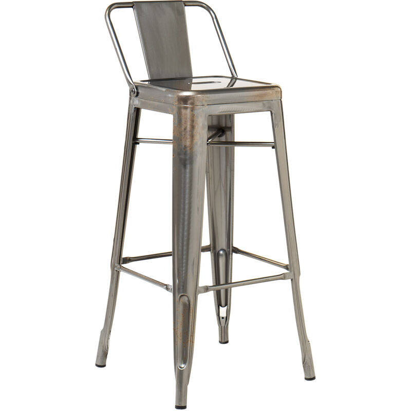 Tabouret haut ↑75 cm avec dossier en acier Lix SKLUM Gris brossé