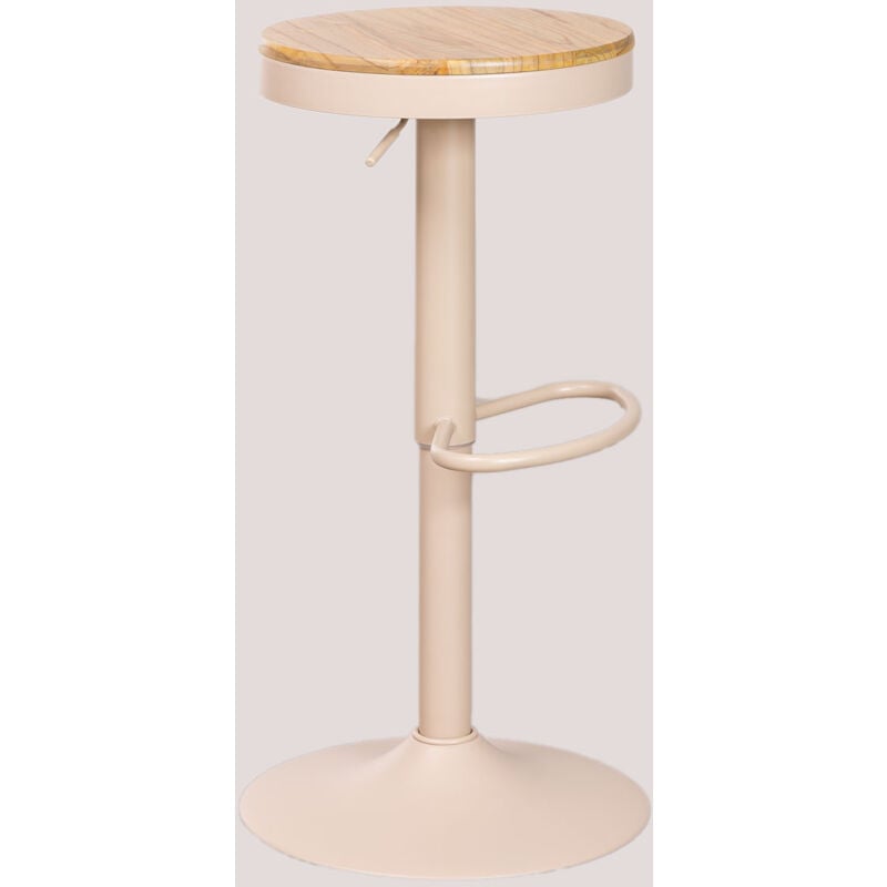 Sklum - Tabouret haut réglable Bardder en acier et bois d'orme Beige Lin