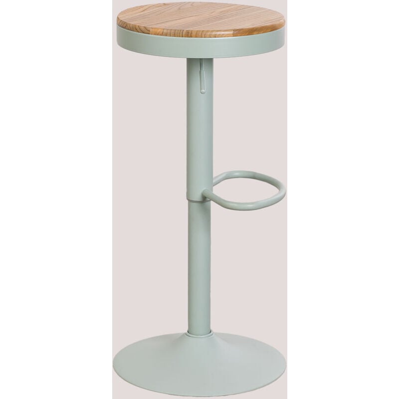Sklum - Tabouret haut réglable Bardder en acier et bois d'orme Mousse de céladon