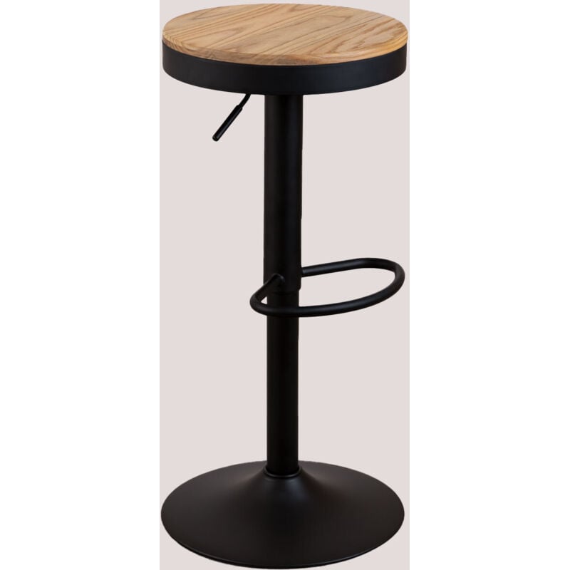 Sklum - Tabouret haut réglable Bardder en acier et bois d'orme Noir
