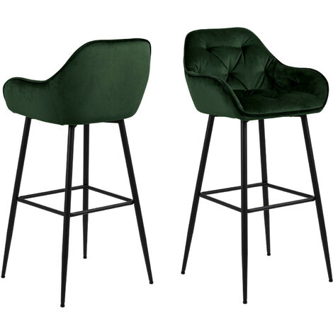 Tabouret haut avec accoudoirs en velours et métal (lot de 2) - TERI