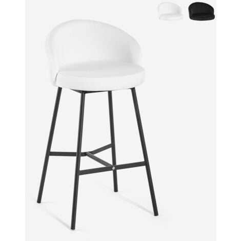 AHD AMAZING HOME DESIGN Tabouret haut bar cuisine design moderne velours métal noir Cincinnati Couleur: Blanc