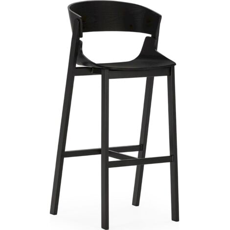 Tabouret haut design noir assise bois et structure métal élégant - noir chêne élégant