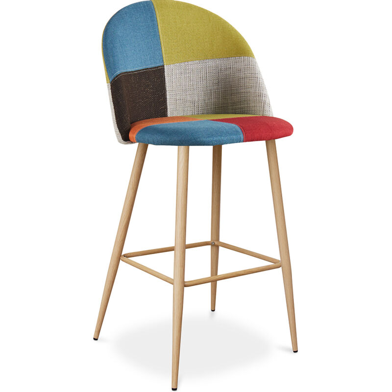 Privatefloor - Tabouret Rembourré en Patchwork - Style Scandinave - Evelyne Multicolore