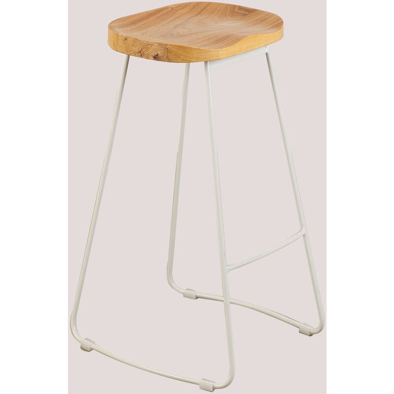 Sklum - Tabouret haut en acier et bois d'orme Neicol Blanc ↑75 cm