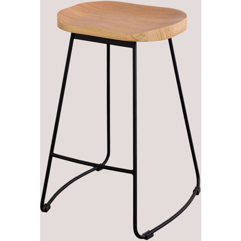 Sklum - Tabouret haut en acier et bois d'orme Neicol Noir ↑65 cm
