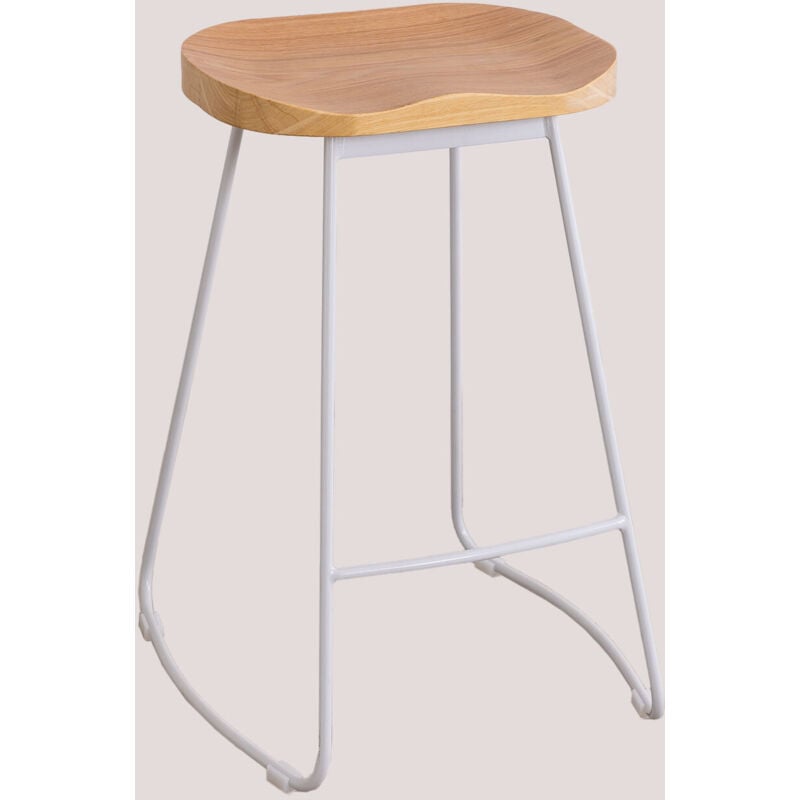 Sklum - Tabouret haut en acier et bois d'orme Neicol Blanc ↑65 cm