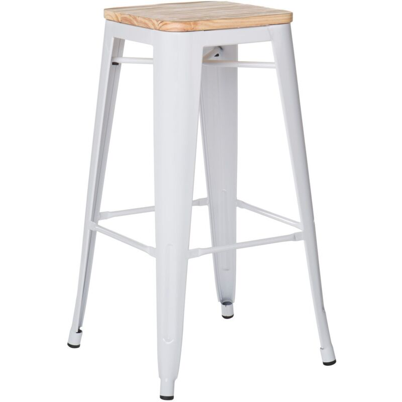 Tabouret haut empilable en acier Lix SKLUM Bois Naturel - Blanc ↑75 cm