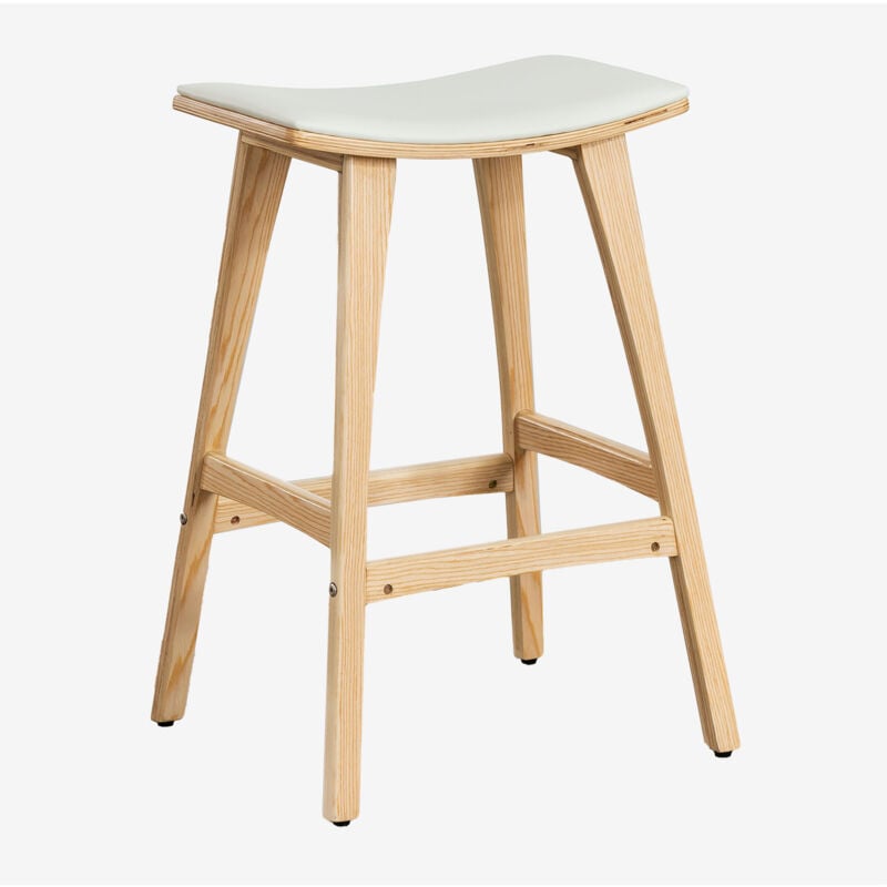 Sklum - Tabouret haut 65cm en bois et simili cuir Lorete