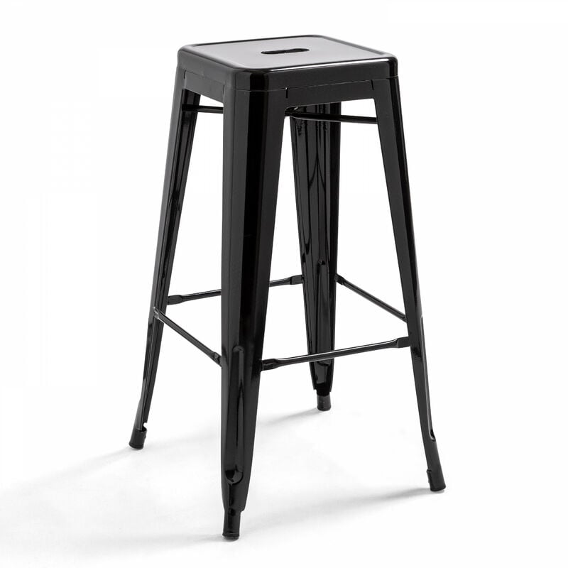 Oviala - Tabouret de bar en métal brillant noir