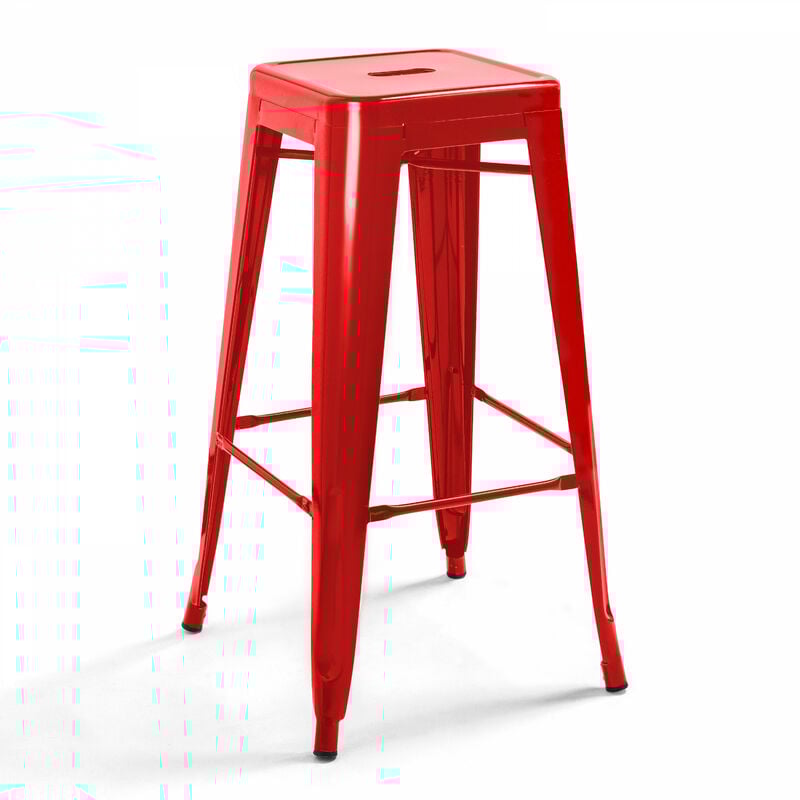 Oviala - Tabouret de bar en métal brillant rouge