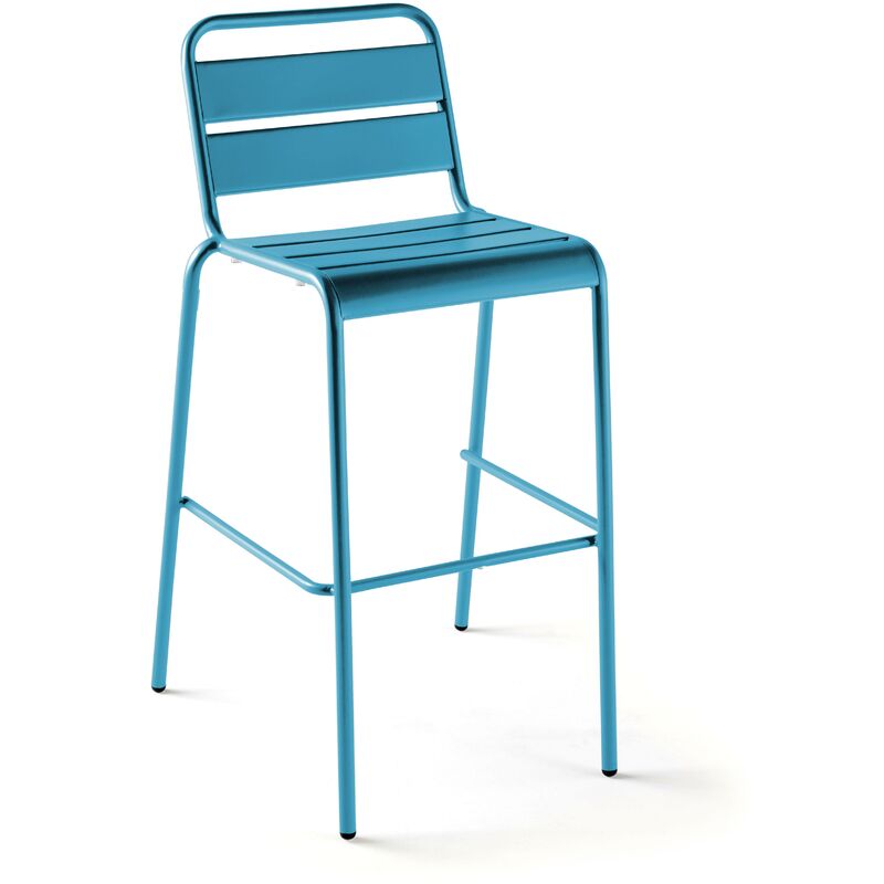 Chaise haute de jardin en métal bleu pacific - Palavas - Bleu Pacific