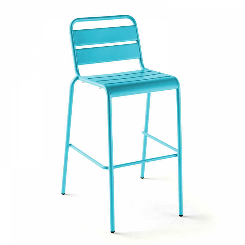 Chaise haute de jardin en métal bleu - Palavas - Bleu