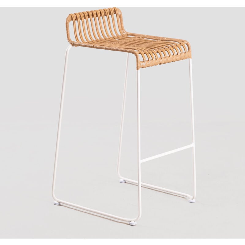 Sklum - Tabouret Haut en Rotin Synthétique Aroa ↑75 cm Blanc
