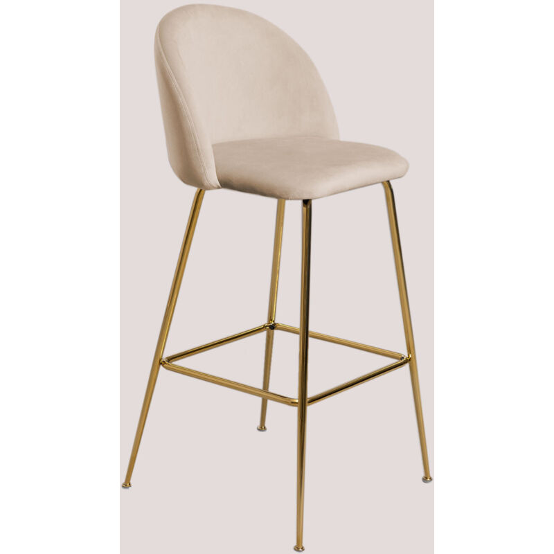 Tabouret haut en velours Kana Design SKLUM ↑75 cm Brun Blé Doré