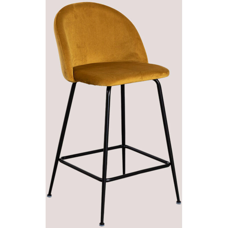 Sklum - Tabouret haut en velours Kana Design ↑65 cm Moutarde Noir