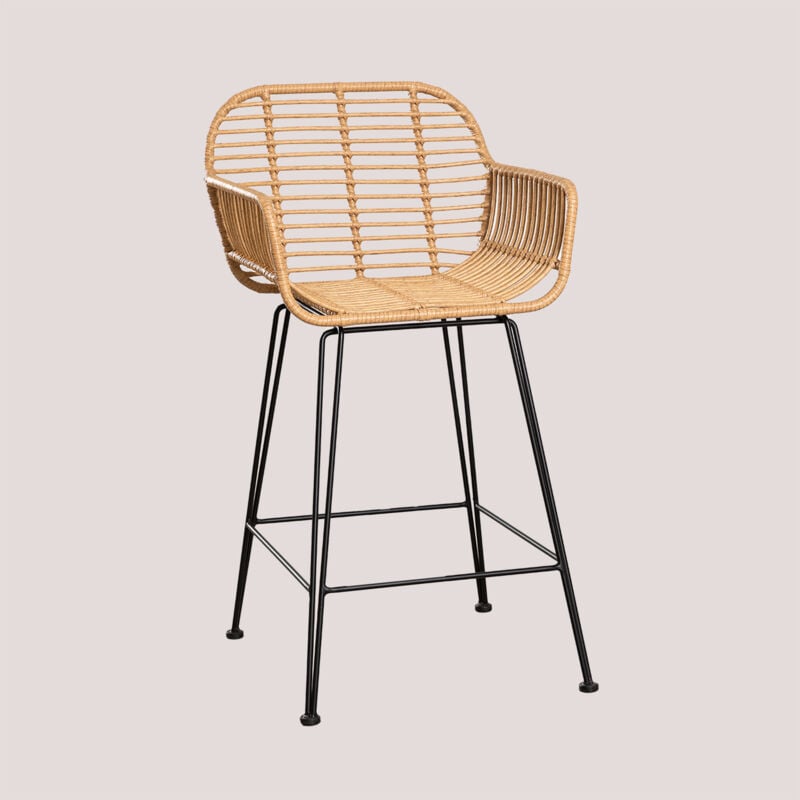 Sklum - Tabouret Haut en Rotin Synthétique Eska Noir ↑65 cm