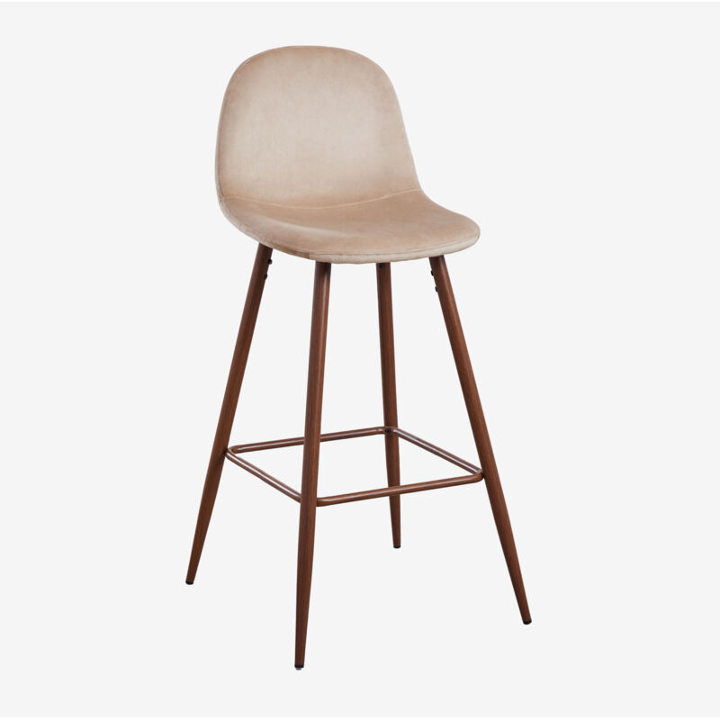 Sklum - Tabouret haut en velours Glamm ↑75 cm Brun Blé Bois foncé