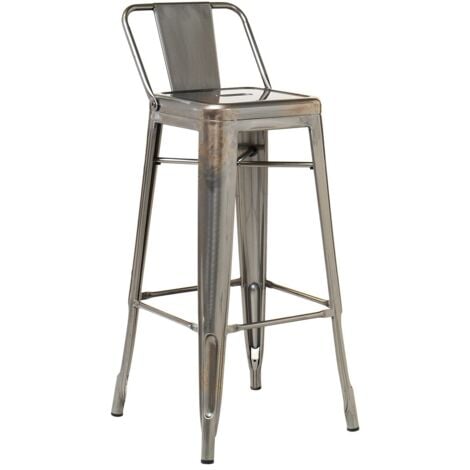 Tabouret haut Lix 75 cm avec dossier en acier brossé SKLUM          Acier