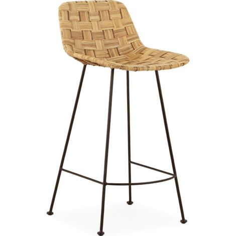 Tabouret haut osier naturel et métal marron foncé élégant - Naturel osier et métal marron foncé