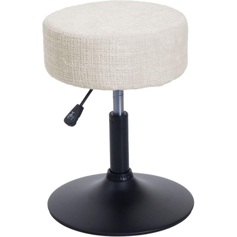 Tabouret HHG 827, tabouret de maquillage, réglable en hauteur pivotant ø 37cm Tissu Chenille (465g/m²) mvg, crème-blanc