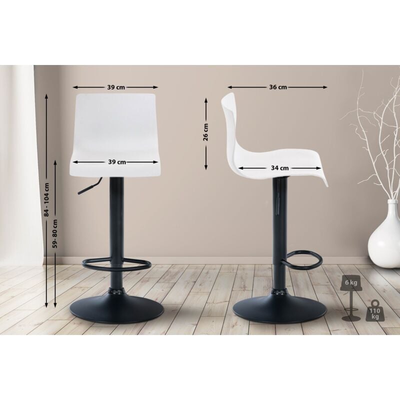 Tabouret Hoover en polypropylène et métal blanc, métal noir mat