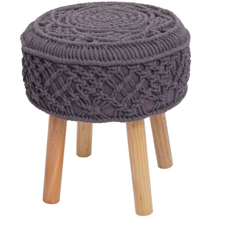 Tabouret HWC-J43, tabouret tricoté pouf, 45x41cm rond tissu/textile gris foncé