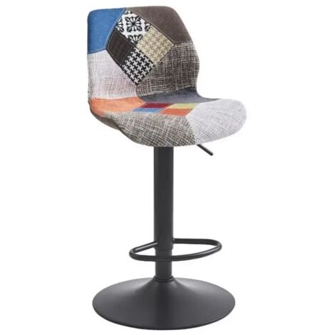 WEBMARKETPOINT Tabouret Imalia en tissu patchwork réglable, pied en métal noir 106x40x50 cm