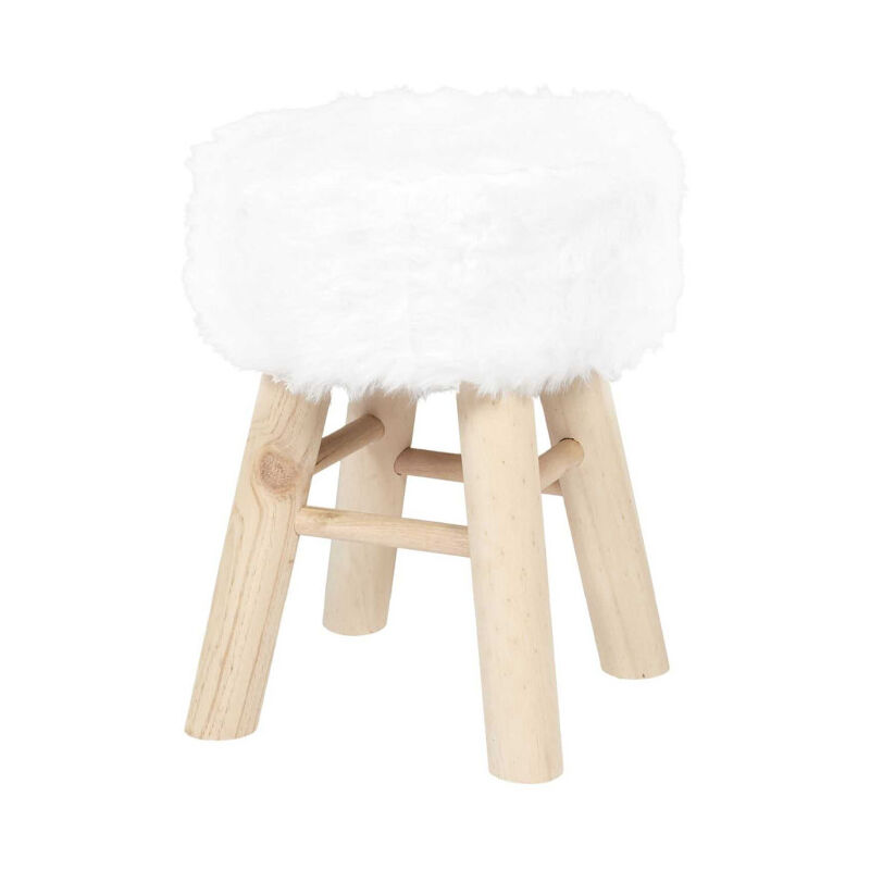 Paris Prix - Tabouret Imitation Fourrure 'Curtis' 40cm Blanc