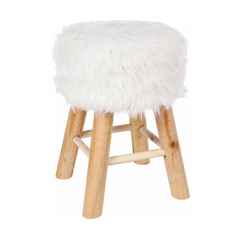 Tabouret Imitation Fourrure 'Instants Nature' 42cm Blanc