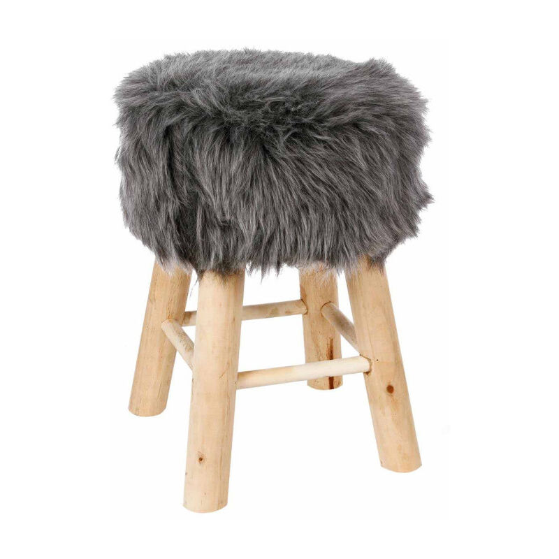 Tabouret Imitation Fourrure 'Instants Nature' 42cm Gris