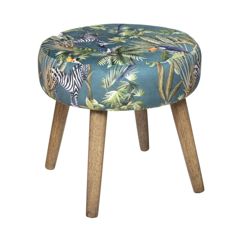 Tabouret Imprimé en Velours 'Sango' 40cm Vert