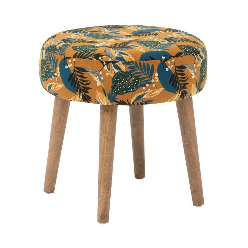 Tabouret Imprimé en Velours 'Sango' 40cm Ocre