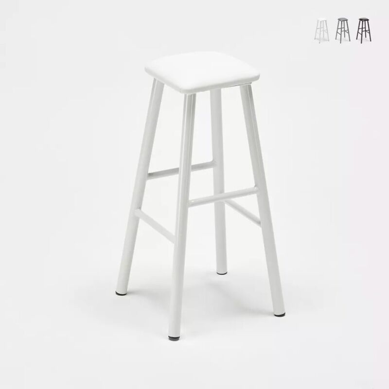 Tabouret de bar industriel en métal avec coussin en similicuir - Blanc Tabouret de bar industriel en métal avec coussin en similicuir - Blanc